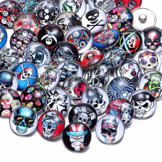 20pcs Skull & Skeleton Theme Glass Charms 18mm Snap Button For 20mm