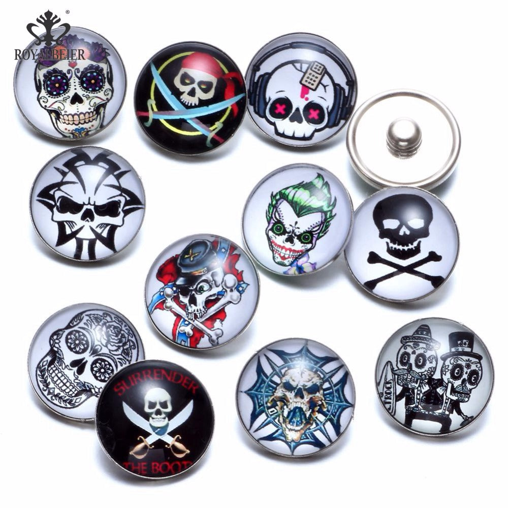 20pcs Skull & Skeleton Theme Glass Charms 18mm Snap Button For 20mm