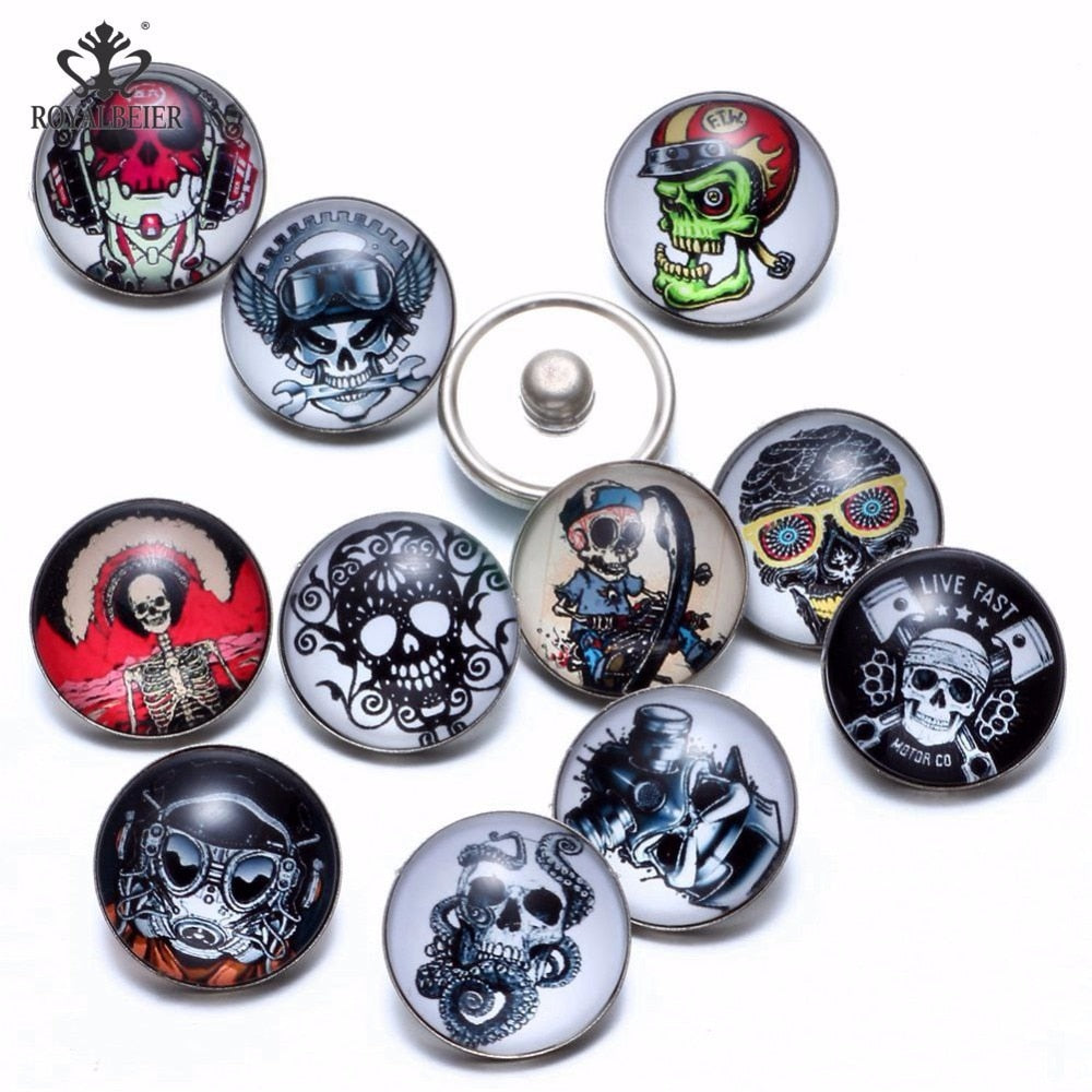 20pcs Skull & Skeleton Theme Glass Charms 18mm Snap Button For 20mm