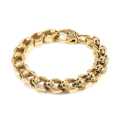 Vintage Gold Skull Bracelets for Women Men Halloween Stainless Steel Chain Fashion Jewelry Accessories Gifts Waterproof