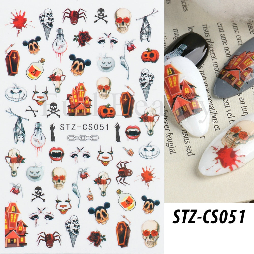 3D Halloween Nail Art Stickers Sugar Skull Sliders For Nails