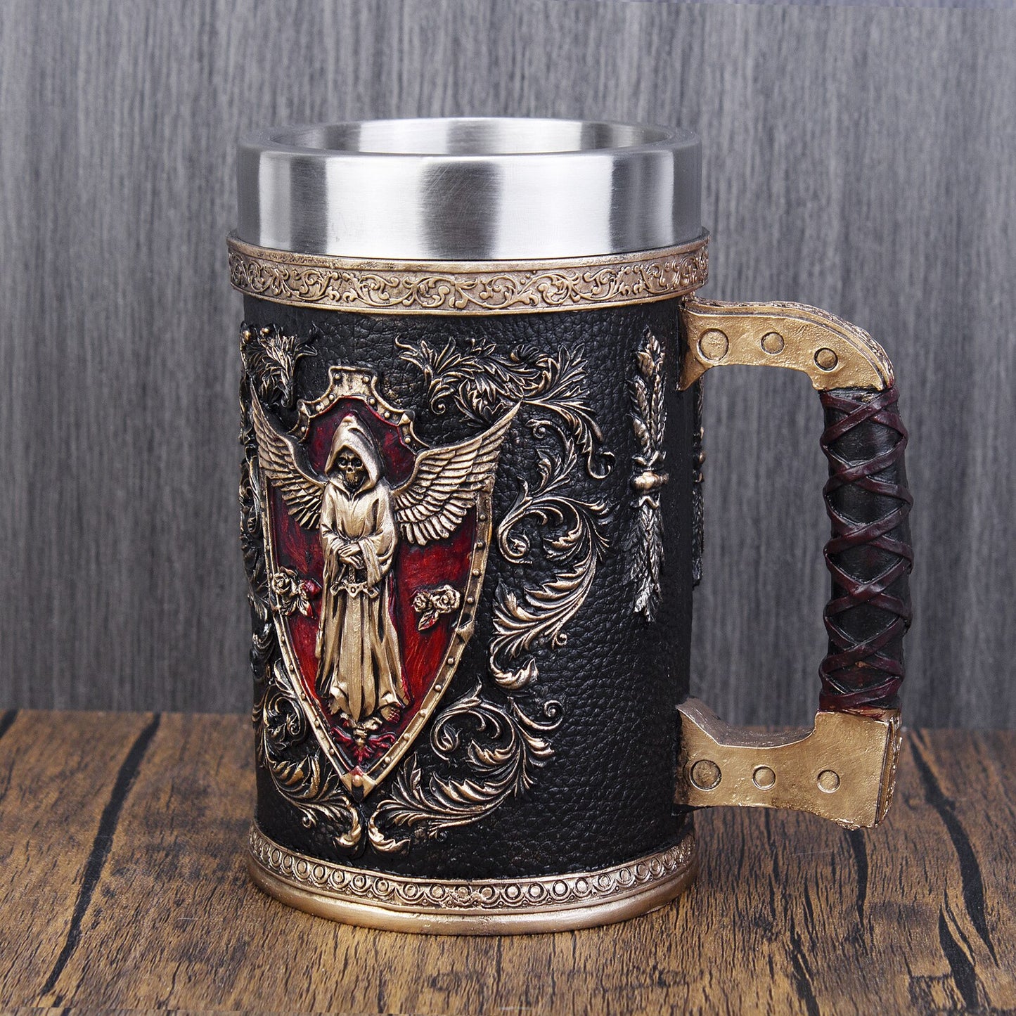 Wing Sword Shield Skull Cup Stainless Steel 3D Grim Reaper Mugs for Retro Beer Coffee Mug