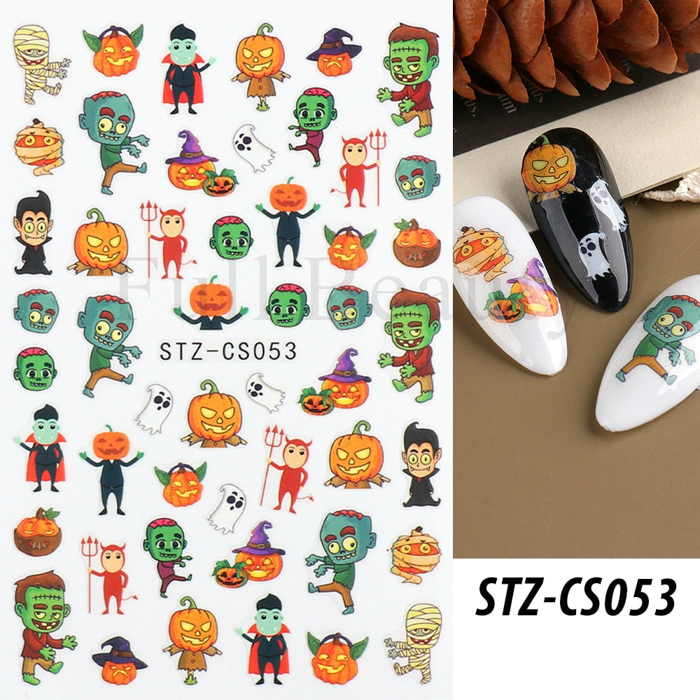 3D Halloween Nail Art Stickers Sugar Skull Sliders For Nails