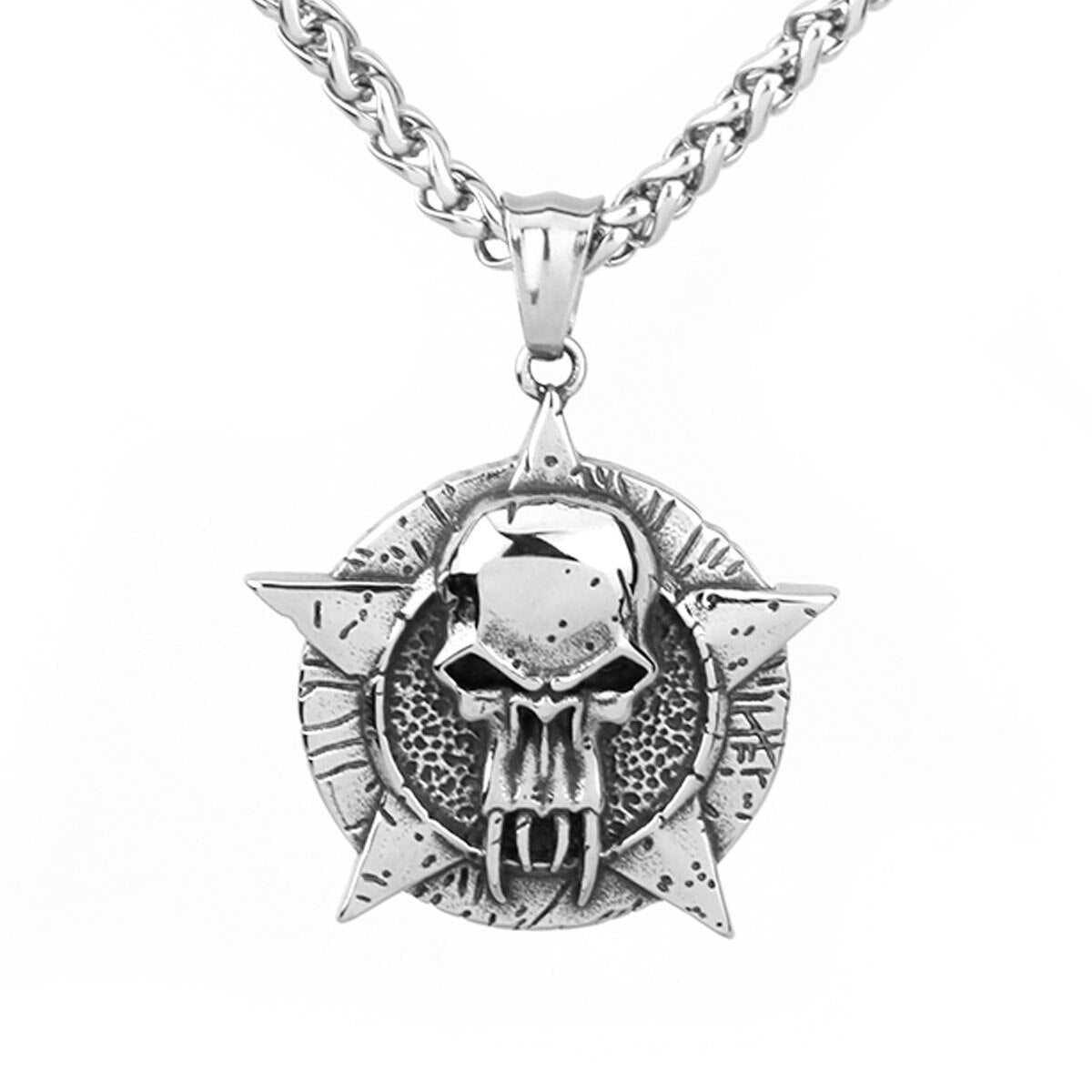 Neo-Gothic Pentagram Skull Men's Necklace Fashion Retro Hip Hop Biker Boutique Pendant Stainless Steel Jewelry Gift