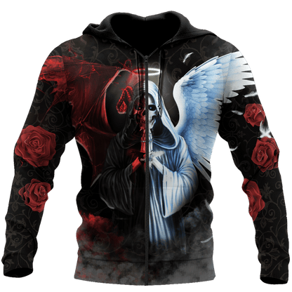 Fire And Ice Skull Tattoo 3D All Over Printed Mens hoodies & Sweatshirt Autumn Unisex zipper Hoodie Casual Sportswear