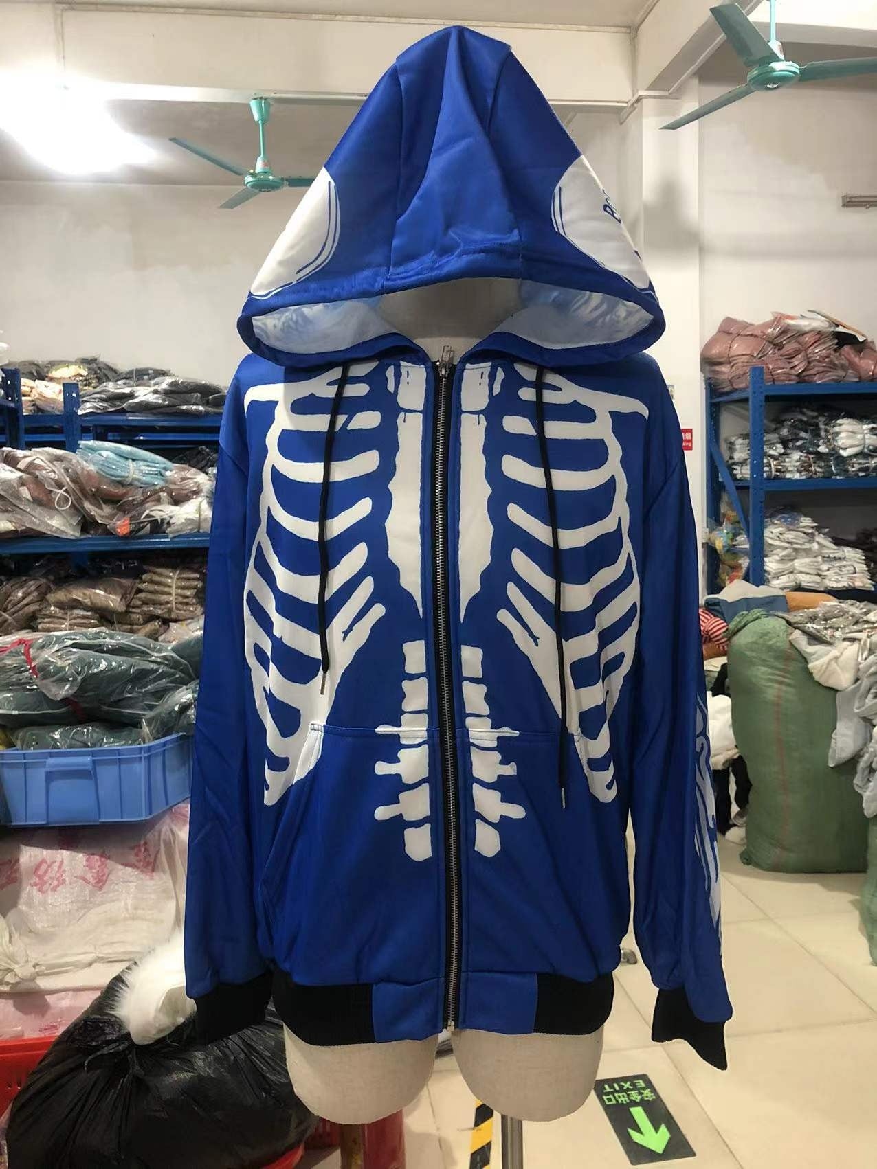 Fashion Street Zip Up Cardigan Hoodies Skull Streetwear Sweatshirts Hip Hop Skeleton, Halloween costume, skeleton sweatshirt hoodie
