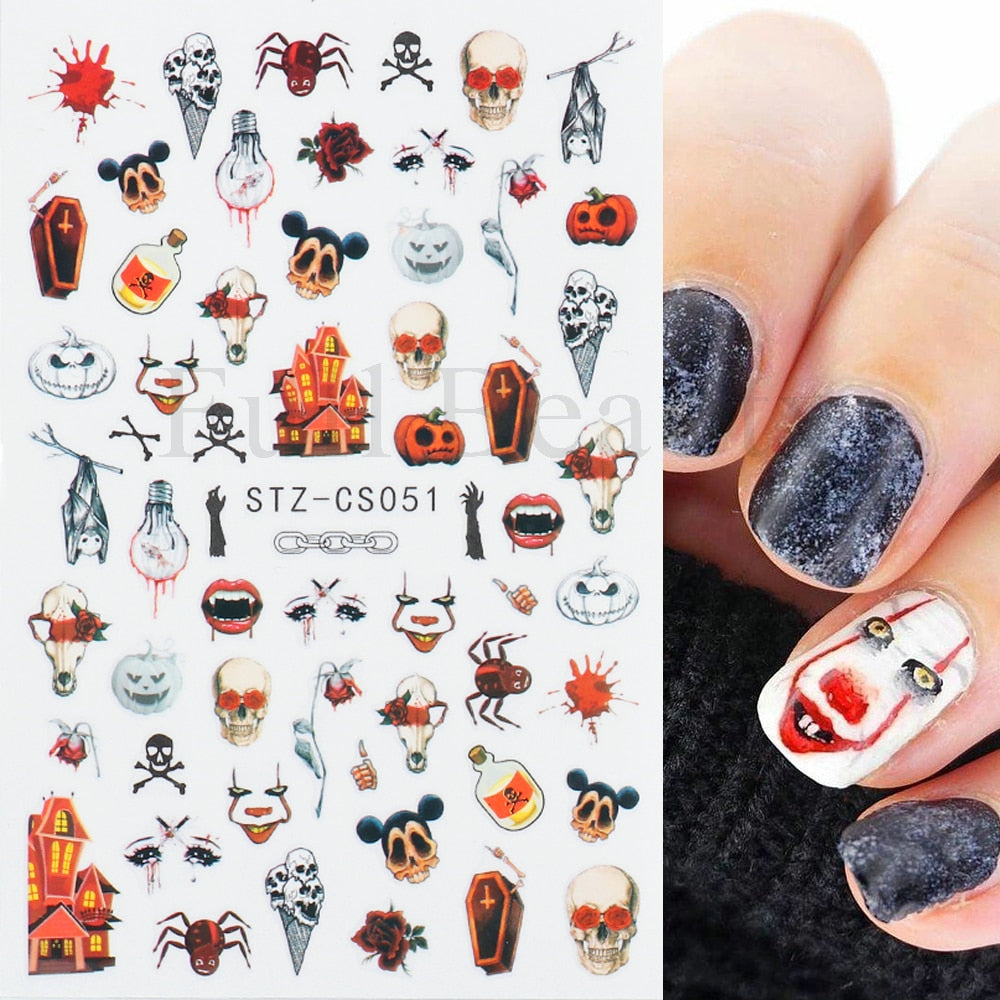 3D Halloween Nail Art Stickers Sugar Skull Sliders For Nails