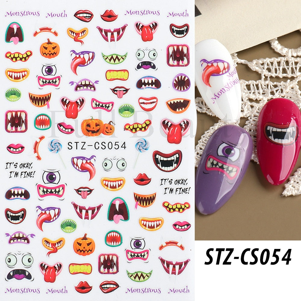 3D Halloween Nail Art Stickers Sugar Skull Sliders For Nails