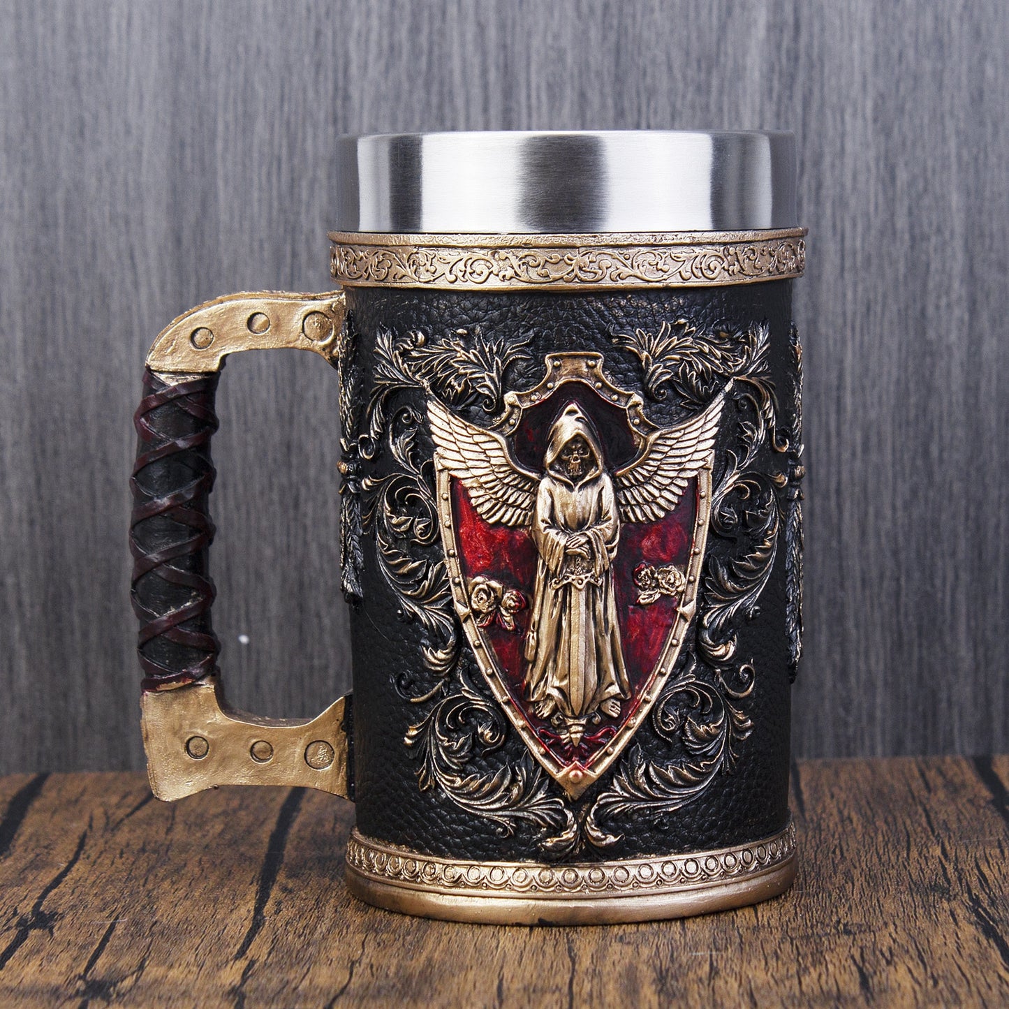 Wing Sword Shield Skull Cup Stainless Steel 3D Grim Reaper Mugs for Retro Beer Coffee Mug