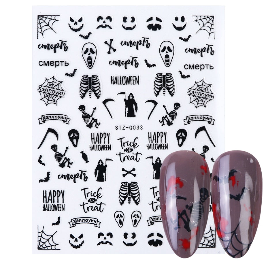 3D Halloween Nail Art Stickers Sugar Skull Sliders For Nails