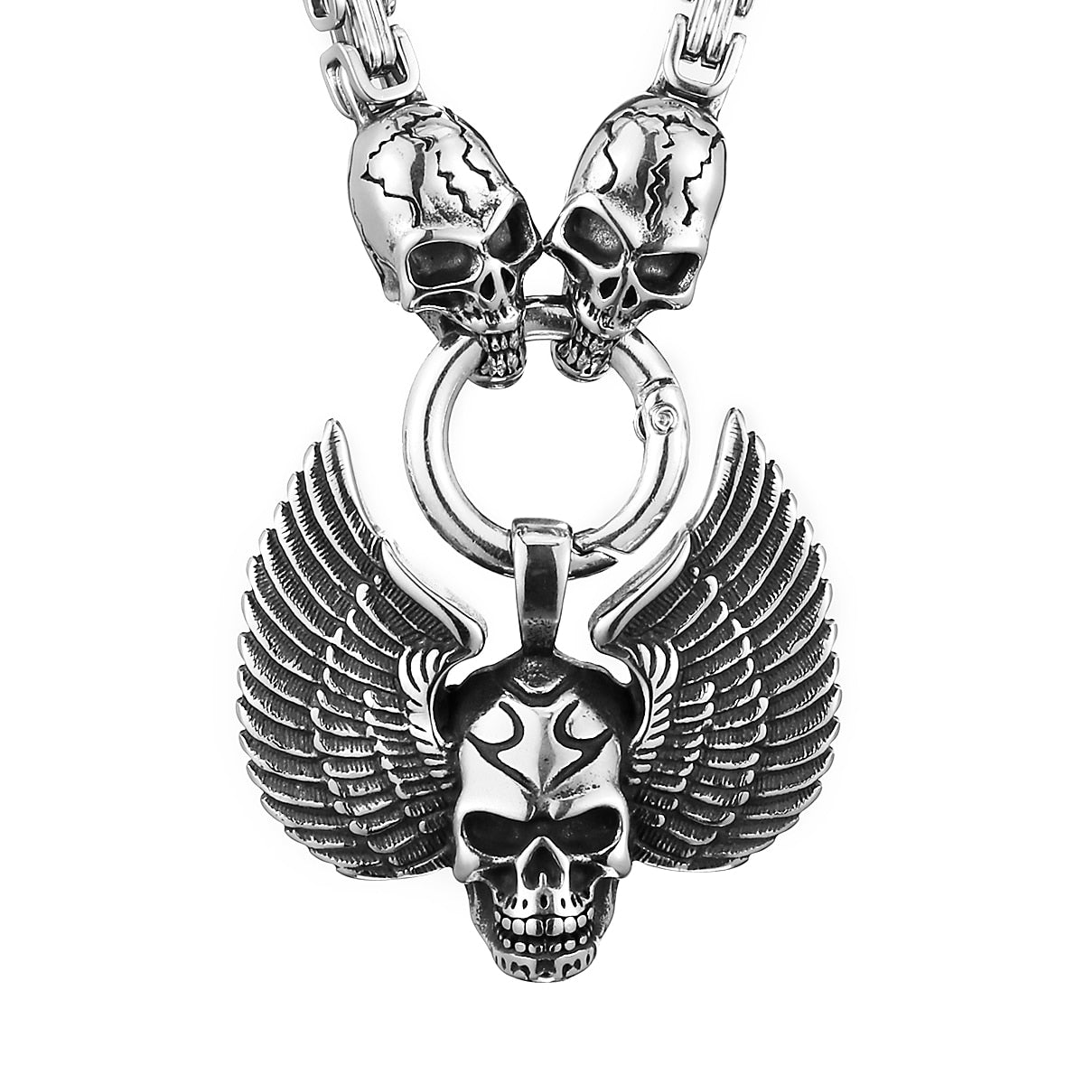 Angel Wings Skull Pendant Ghost Head Necklace for Men High Quality Punk Charm Stainless Steel Necklace Boyfriend Jewelry As Gift