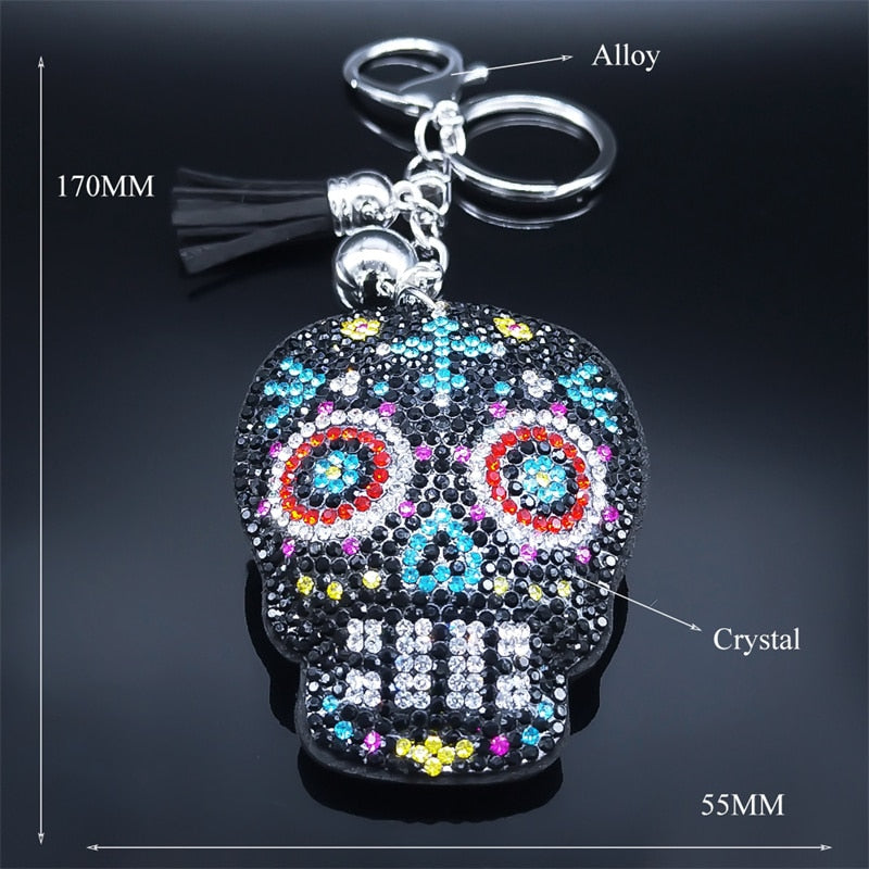 Death Skull Skeleton Tassel Key Ring Bag Accessories Crystal Rhinestone Alloy Keychain