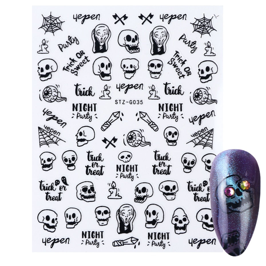 3D Halloween Nail Art Stickers Sugar Skull Sliders For Nails