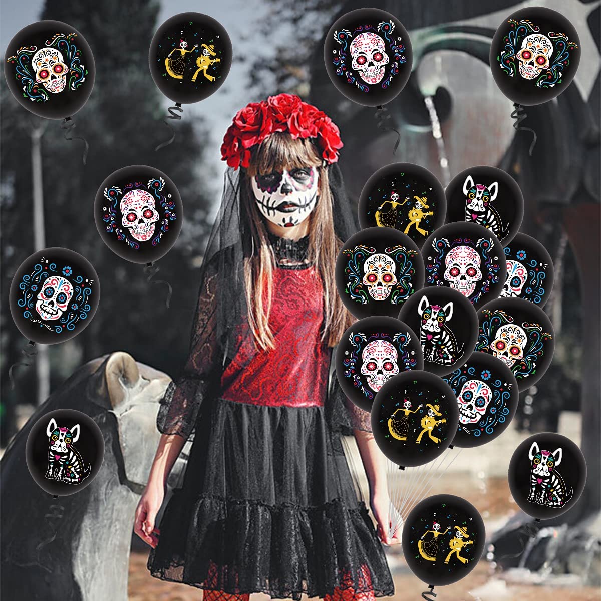 50pcs Day of The Dead Balloons Dia DE Los Muertos Party Decoration Skull Latex Balloons