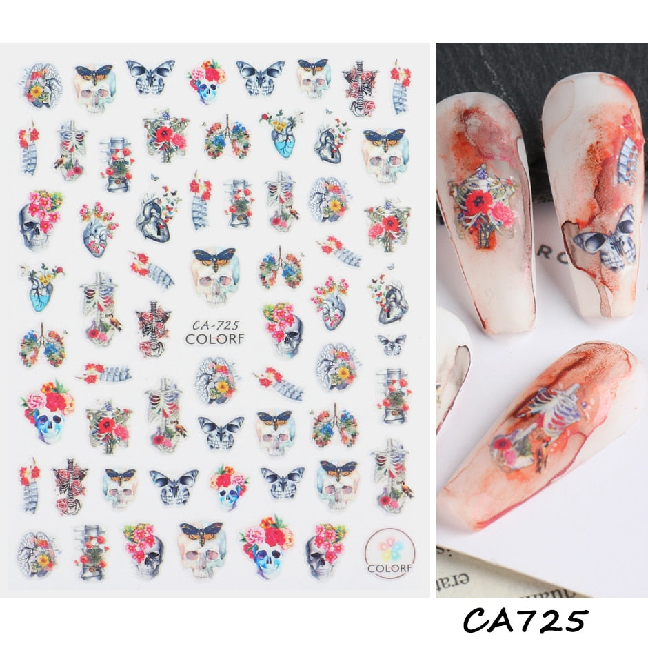 3D Halloween Nail Art Stickers Sugar Skull Sliders For Nails