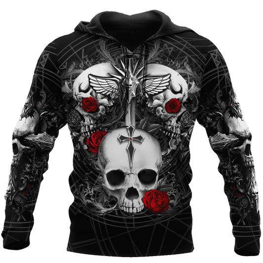 Skull and Flowers Tattoo 3D All Over Printed Mens hoodies & Sweatshirt Autumn Unisex zipper Hoodie Casual