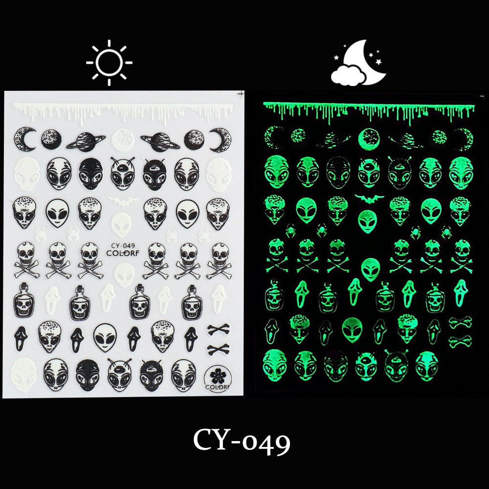 3D Halloween Nail Art Stickers Sugar Skull Sliders For Nails