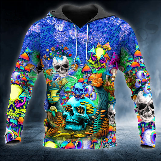 Magic Mushroom Trippy Skull Hoodie&Sweatshirt Autumn Unisex zip Hoodies