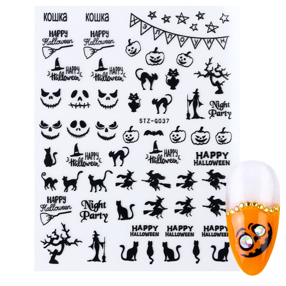 3D Halloween Nail Art Stickers Sugar Skull Sliders For Nails