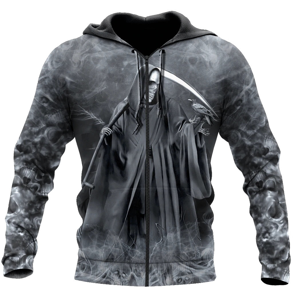 Skull Grim Reaper Smoke 3D Printed Mens hoodies & Sweatshirt Autumn Unisex zipper Hoodie Casual Sportswear