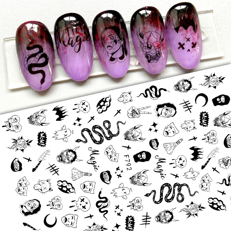 3D Halloween Nail Art Stickers Sugar Skull Sliders For Nails