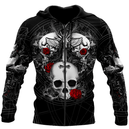 Skull and Flowers Tattoo 3D All Over Printed Mens hoodies & Sweatshirt Autumn Unisex zipper Hoodie Casual