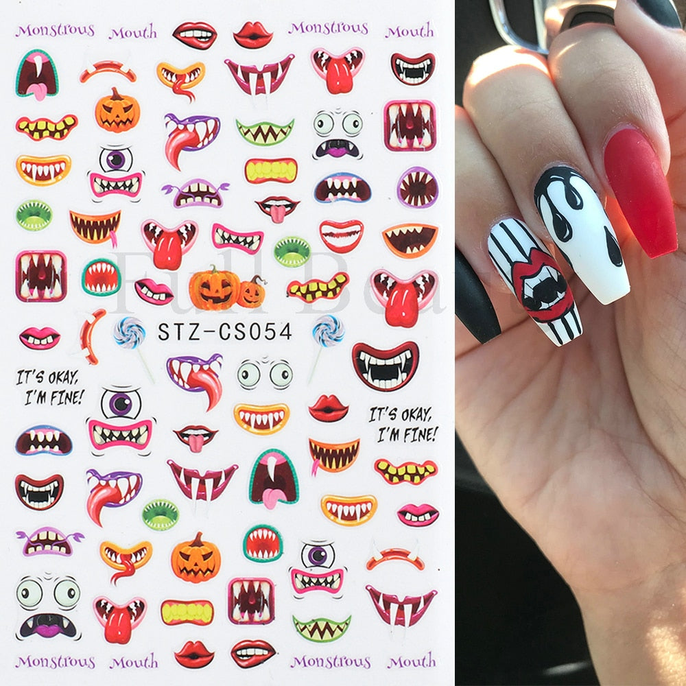 3D Halloween Nail Art Stickers Sugar Skull Sliders For Nails