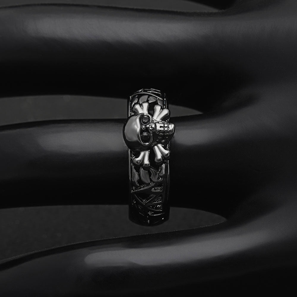 S925 mall Vintage Black Zircon Stone Evil Skull Rings for women&men Black Gun plated Color Punk party engagement rings jewelry