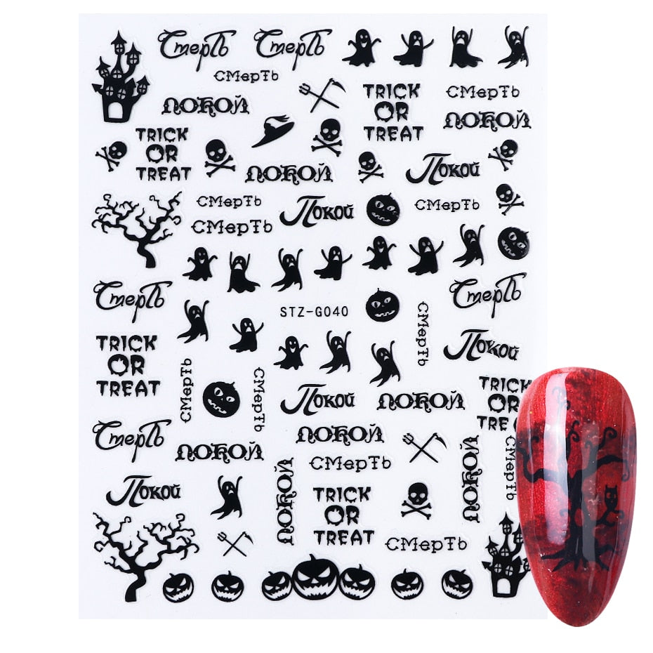 3D Halloween Nail Art Stickers Sugar Skull Sliders For Nails