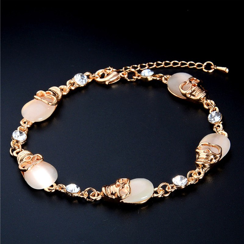 Gold Color Austrian Crystal Skull Charm Bracelets Party Chain Bracelet Fashion Jewelry for Women TH433
