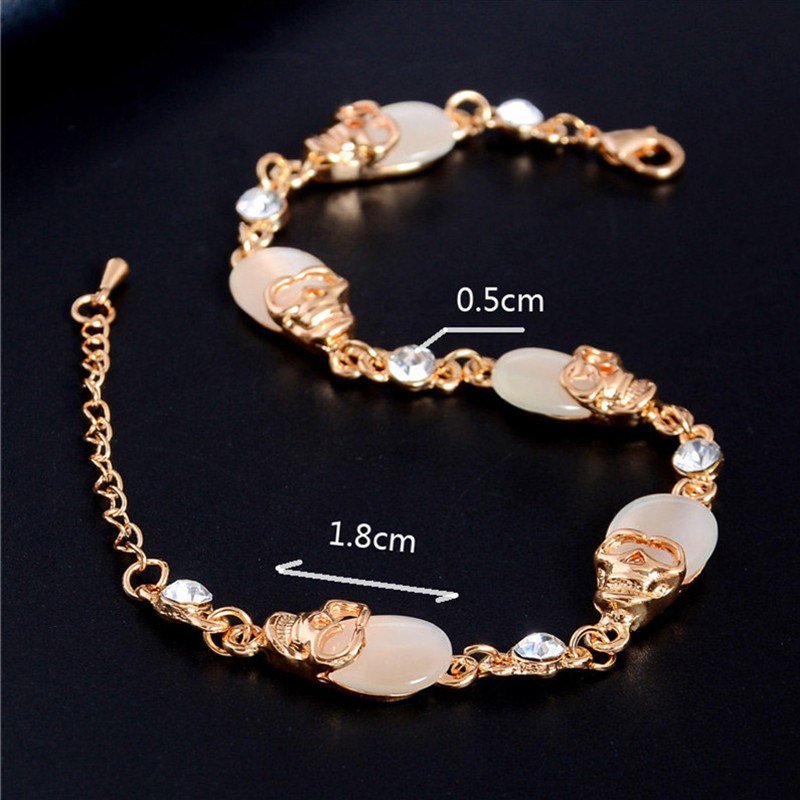 Gold Color Austrian Crystal Skull Charm Bracelets Party Chain Bracelet Fashion Jewelry for Women TH433