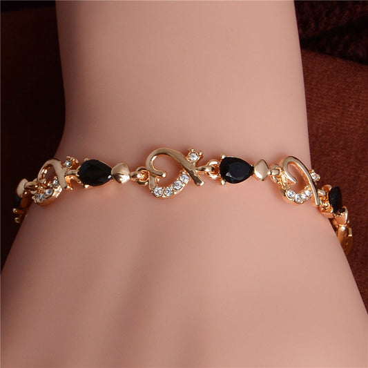New 5 colors Beautiful Bracelet for Women Colorful Austrian Crystal Fashion Heart Chain Bracelet Wholesale
