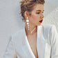 Trendy Elegant Created Big Simulated Pearl Long Earrings Pearls String Statement Dangle Earrings For Wedding Party Gift