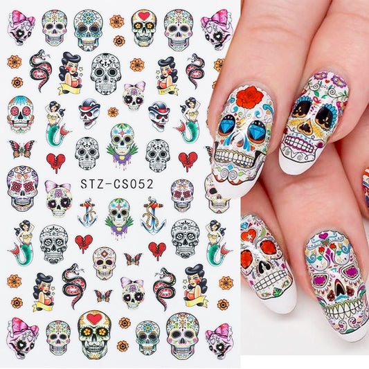 3D Halloween Nail Art Stickers Sugar Skull Sliders For Nails