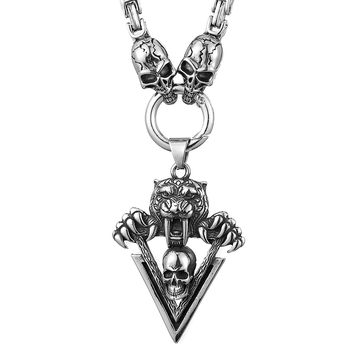 Vintage Tiger Skeleton Skull Pendant Ghost Head Vintage Necklace Men's Gothic Hip Hop Charm Stainless Steel Necklace Jewelry