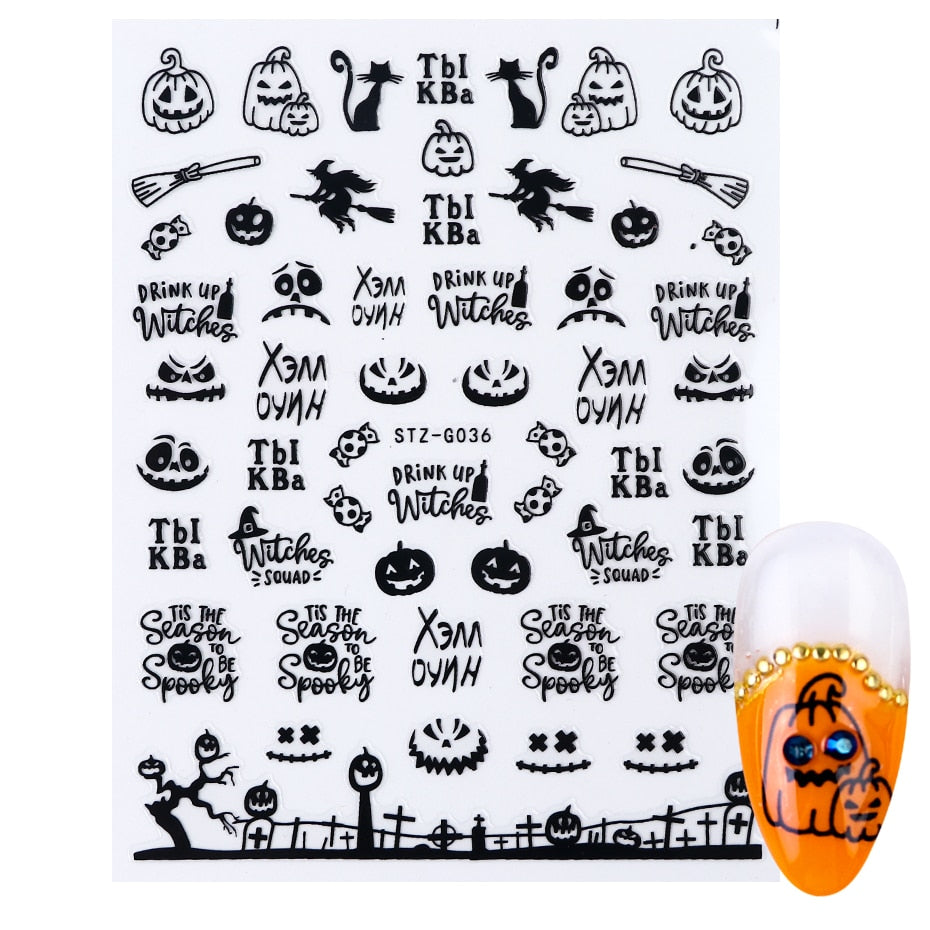 3D Halloween Nail Art Stickers Sugar Skull Sliders For Nails