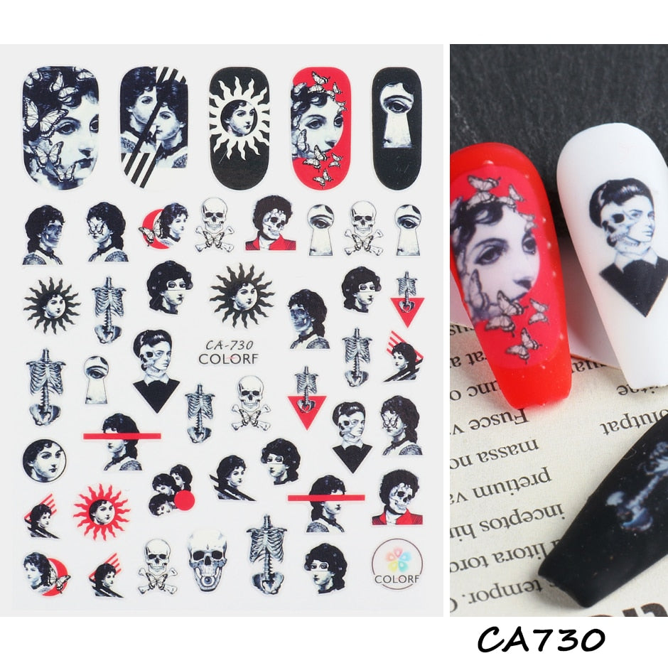 3D Halloween Nail Art Stickers Sugar Skull Sliders For Nails