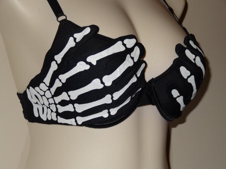 Sexy Black Skull Push Up Skeleton Hands Bra Halloween Cosplay Wear For Women Hot Brassieres Rave Bralet Back Closure Adjustable
