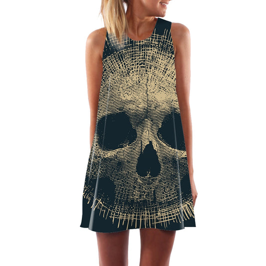 Sexy Dresses Creative Women Summer Dress Sleeveless Animal skull Floral Heart Short Dress Boho Beach Dresses Vestido Maxi