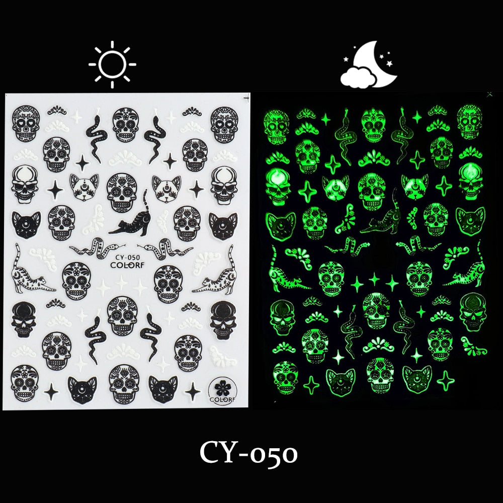 3D Halloween Nail Art Stickers Sugar Skull Sliders For Nails