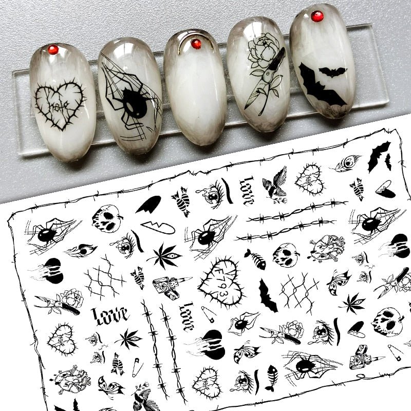 3D Halloween Nail Art Stickers Sugar Skull Sliders For Nails