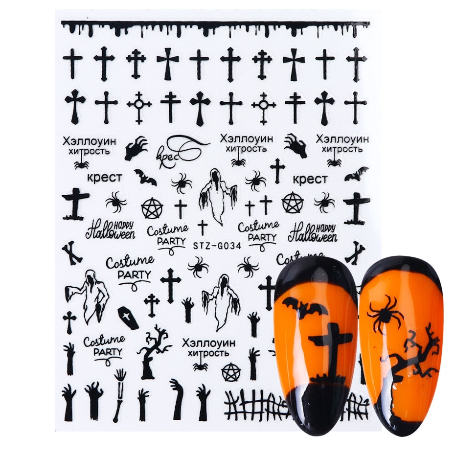 3D Halloween Nail Art Stickers Sugar Skull Sliders For Nails