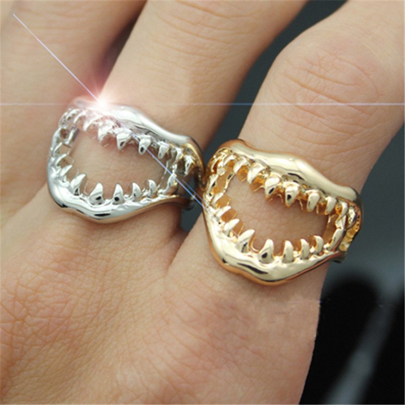 Shark Tooth Skull Mouth Punk Ring Mental Health Awareness Depression Awareness Pause Ring Inspiration Jewelry 2C0258