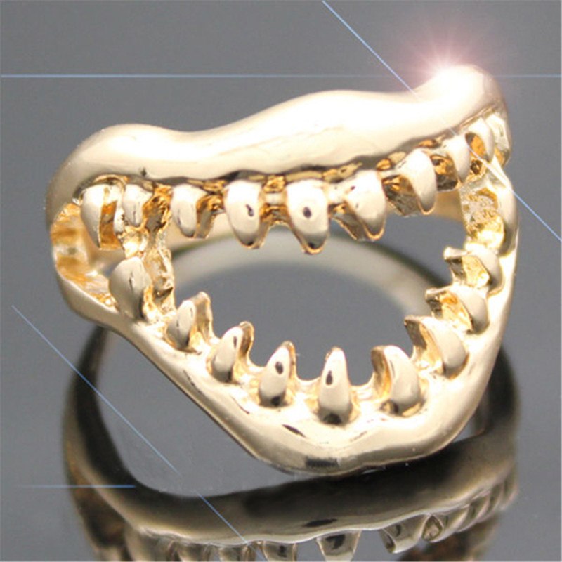 Shark Tooth Skull Mouth Punk Ring Mental Health Awareness Depression Awareness Pause Ring Inspiration Jewelry 2C0258