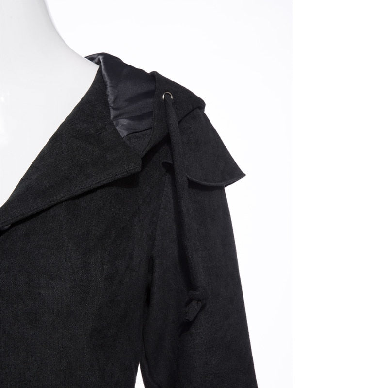vintage coat asymmetric autumn black women gothic cotton blends trench winter overcoat cape lace up retro goth coats new