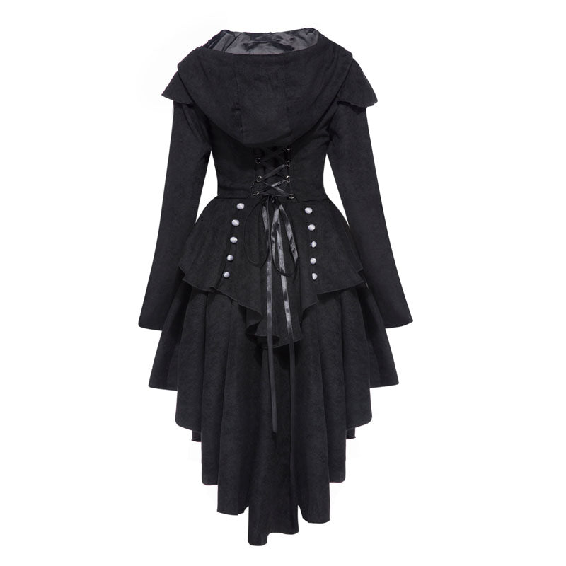 vintage coat asymmetric autumn black women gothic cotton blends trench winter overcoat cape lace up retro goth coats new