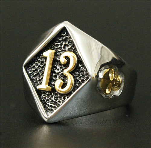 Size 8-20 Motor Biker Lucky Number 13 Ring 316L Stainless Steel Men Boys Silver Cool Man Biker Skull Ring