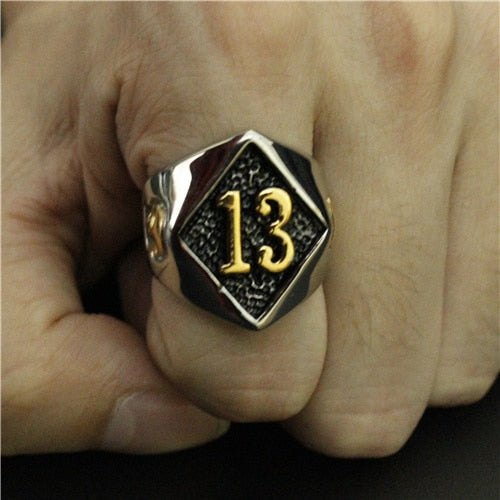 Size 8-20 Motor Biker Lucky Number 13 Ring 316L Stainless Steel Men Boys Silver Cool Man Biker Skull Ring