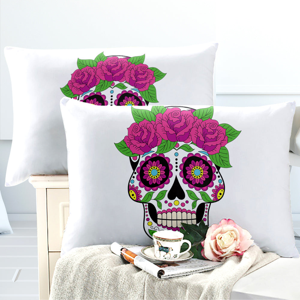 Skull Bedding Set Queen Home Colorful Flower Duvet Cover Set Rose Printed White and Black Bedclothes 3pcs US/AU/RU Size m1825