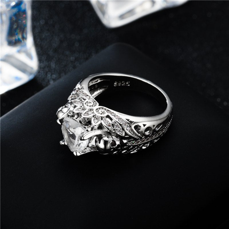 Skull Heart Shape CZ Stone Silver Promise Ring for Women Fashion Jewelry Wedding Gift